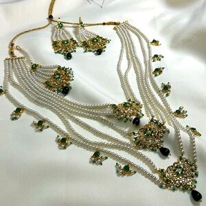 Pakistani Indian Rani har gold plated with beautiful emerald  color stone #407